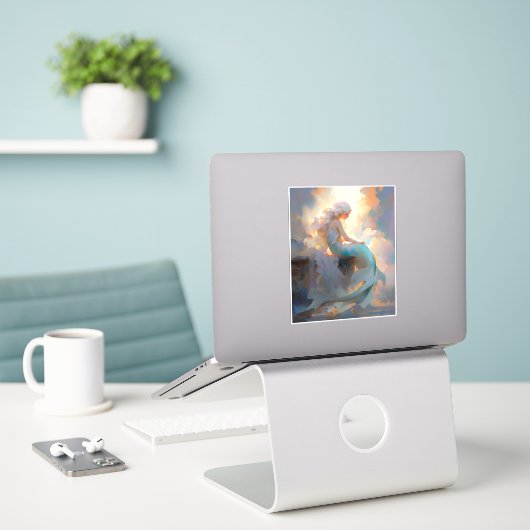 Mermaid Fantasy Art Sticker (Laptop op bureau)
