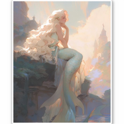 Mermaid Fantasy Art Sticker (Voorkant)