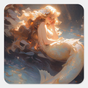 Mermaid Fantasy Art Vierkante Sticker