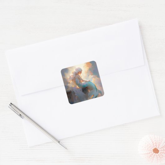 Mermaid Fantasy Art Vierkante Sticker (Envelop)