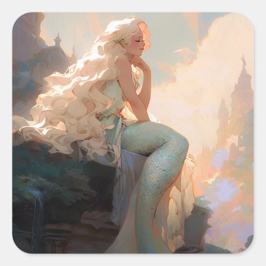 Mermaid Fantasy Art Vierkante Sticker (Voorkant)