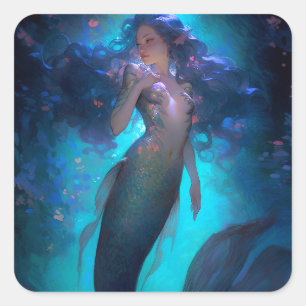 Mermaid Fantasy Art Vierkante Sticker