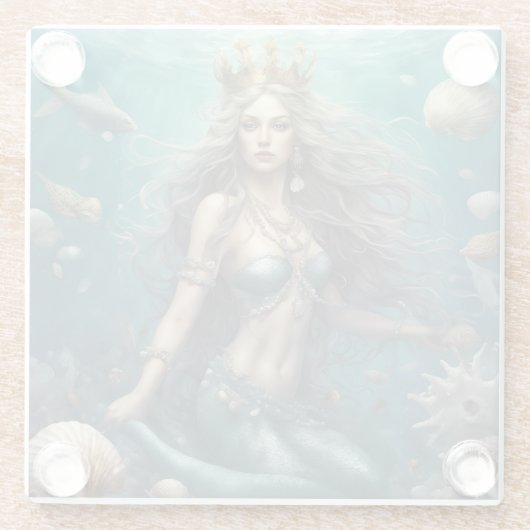 Mermaid Fantasy Glazen Onderzetter (Achterkant)