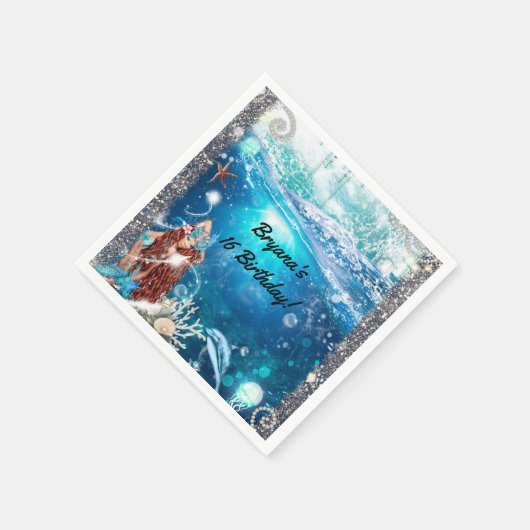 Mermaid Fantasy Red Head Enchanted Verjaardagsfees Servetten (Hoek)