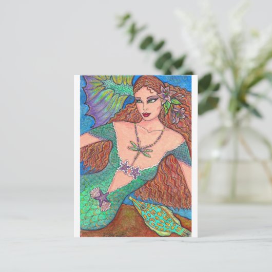 Mermaid Fantasy "The Dragonfly Ketting" Art Briefkaart (Staand voorkant)