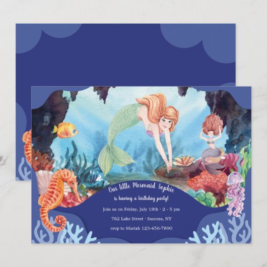 Mermaid Fantasy Verjaardagsfeest Kaart (Voorkant / Achterkant)