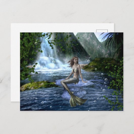 Mermaid Fantasy Waterval Landschap Briefkaart (Voorkant / Achterkant)