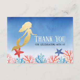 Mermaid Faux Gold Foil   Blauw Baby shower Bedankkaart