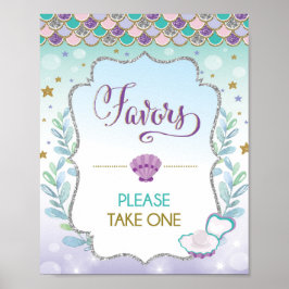 Mermaid Favors Sign Birthday Baby Vrijgezellenfees Poster