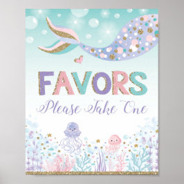 Mermaid Favors Sign under the Zee Party Decoration Poster