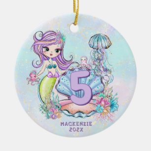 Mermaid Fifth Birthday Magische Ocean Life Party Keramisch Ornament