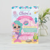 Mermaid First Birthday Aankondiging (Staand voorkant)