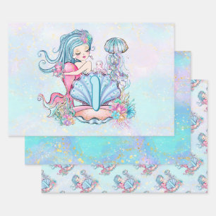 Mermaid First Birthday   Fysieke Zee Life Party Inpakpapier Vel