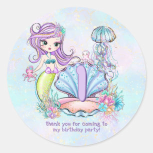 Mermaid First Birthday   Fysieke Zee Life Party Ronde Sticker