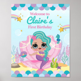 Mermaid First Birthday Poster