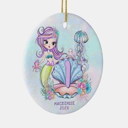 Mermaid First Birthday | Whimsical Keepomwille Keramisch Ornament (Rechts)
