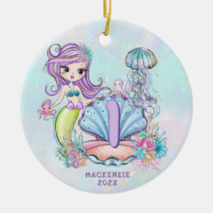 Mermaid First Birthday Whimsical Keepomwille Keramisch Ornament