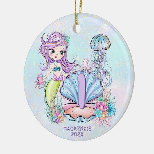 Mermaid First Birthday | Whimsical Keepomwille Keramisch Ornament (Links)