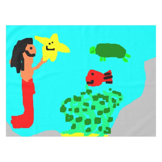 Mermaid Fish Star Turtle Ocean Kinder Art Tableclo Tafelkleed (Voorkant (Horizontaal))
