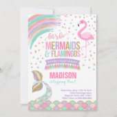 Mermaid & Flamingo Birthday Invitation Magic Party Kaart (Voorkant)