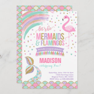 Mermaid & Flamingo Birthday Invitation Magic Party Kaart