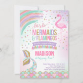 Mermaid & Flamingo Birthday Invitation Magic Party Kaart (Voorkant)