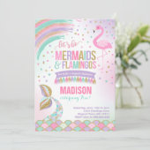Mermaid & Flamingo Birthday Invitation Magic Party Kaart (Staand voorkant)