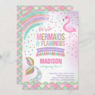 Mermaid & Flamingo Birthday Invitation Magic Party Kaart