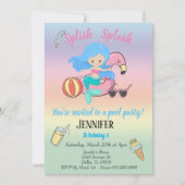 Mermaid Flamingo Float Pool Party Birthday Kaart (Voorkant)