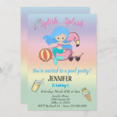 Mermaid Flamingo Float Pool Party Birthday Kaart (Voorkant / Achterkant)