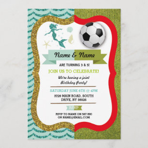 Mermaid & Football Boy Girl Birthday Soccer Kaart