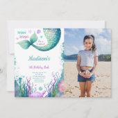 Mermaid foto uitnodiging 5e verjaardag (Voorkant)