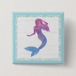 Mermaid Friends III Vierkante Button 5,1 Cm