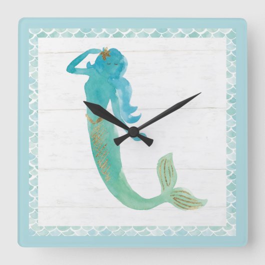 Mermaid Friends IV Vierkante Klok (Voorkant)