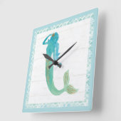 Mermaid Friends IV Vierkante Klok (Hoek)