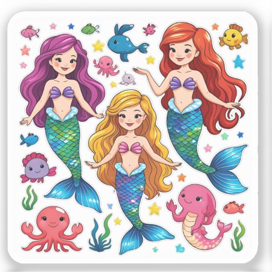 Mermaid Friends Personalized Fun set  Sticker (Voorkant)