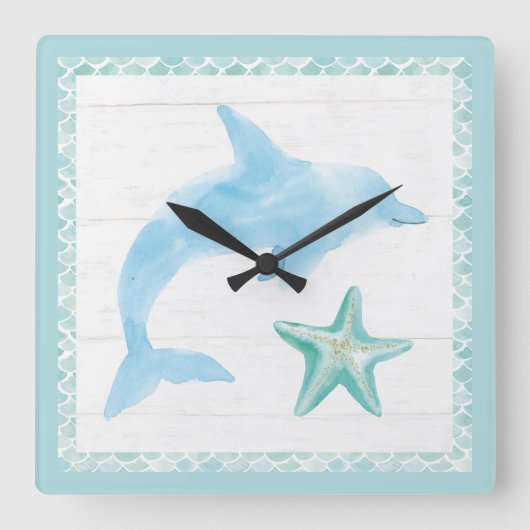 Mermaid Friends VIII Vierkante Klok (Voorkant)