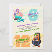 Mermaid Gamer Joint Double Birthday Invitation Kaart (Voorkant)