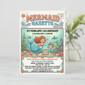 Mermaid Gazette Zwembadfeest Uitnodiging (Staand voorkant)