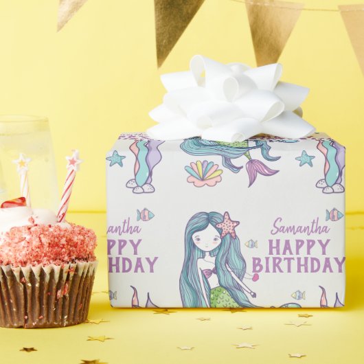 Mermaid Gefeliciteerd Persoonlijk Cadeaupapier (Verjaardagsfeest)