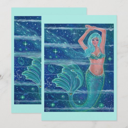 Mermaid Gemma aqua van Renee Lavoie Feestdagenkaart (Voorkant / Achterkant)