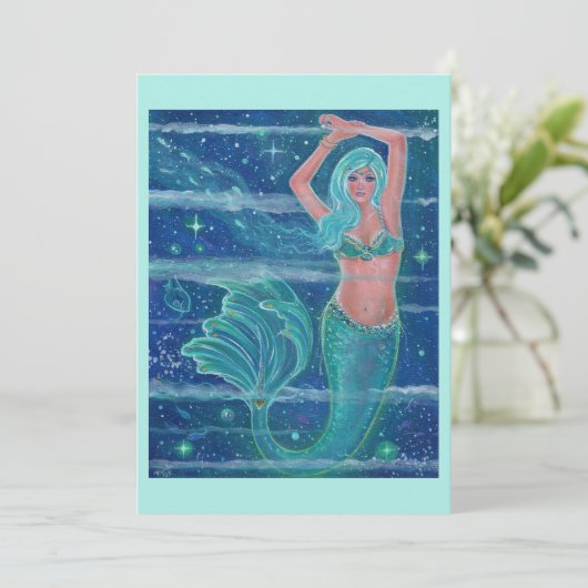 Mermaid Gemma aqua van Renee Lavoie Feestdagenkaart (Staand voorkant)