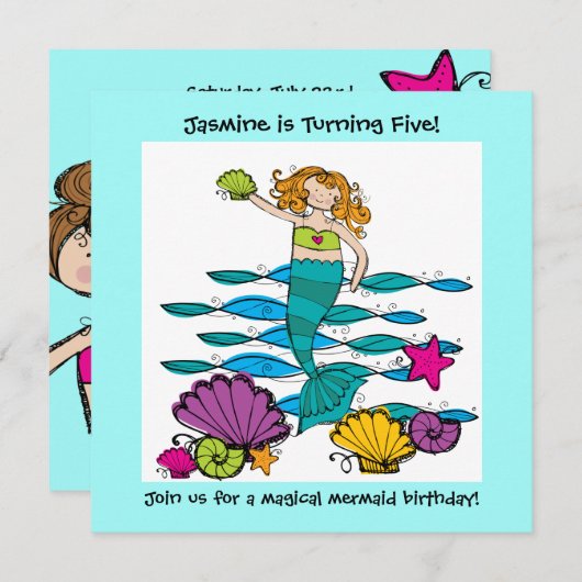 Mermaid Gepersonaliseerd Birthday-uitnodigingen Kaart (Voorkant / Achterkant)