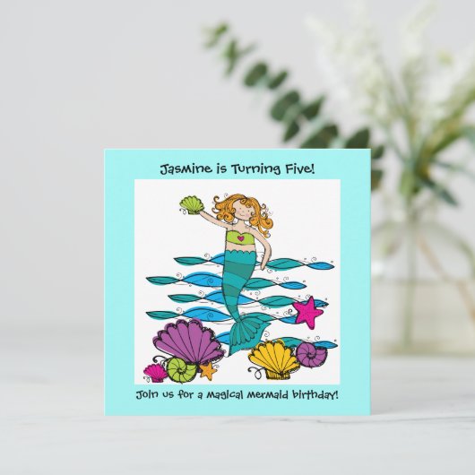 Mermaid Gepersonaliseerd Birthday-uitnodigingen Kaart (Staand voorkant)