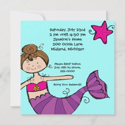 Mermaid Gepersonaliseerd Birthday-uitnodigingen Kaart (Achterkant)