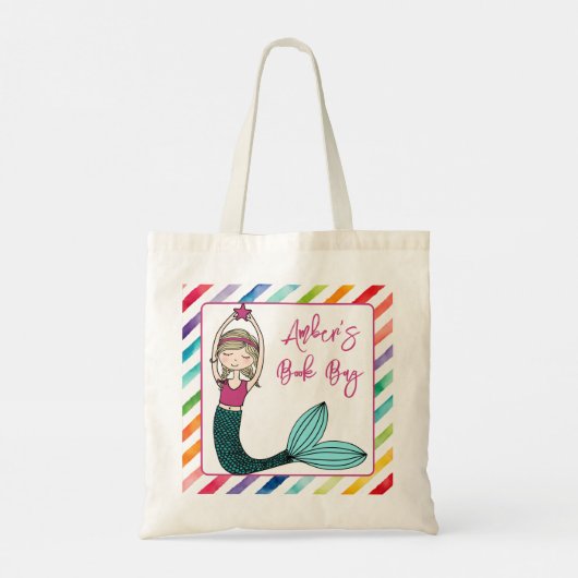 Mermaid, gepersonaliseerde kinder schooltas tote bag (Achterkant)