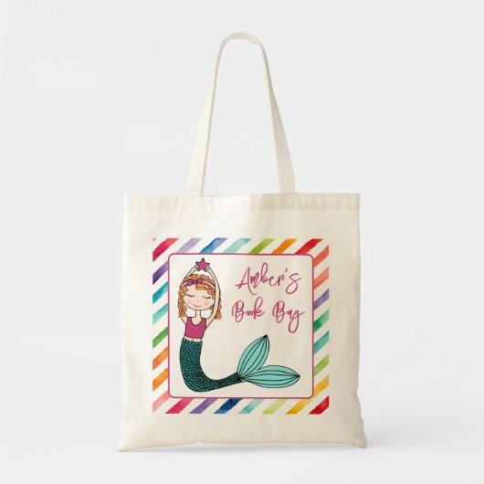 Mermaid, gepersonaliseerde meidenboekzak tote bag (Voorkant)