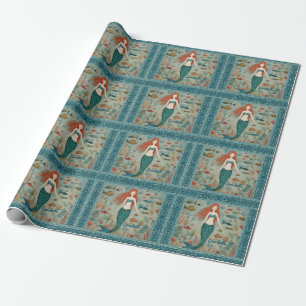 Mermaid gepersonaliseerde meisjes verjaardag cadeaupapier