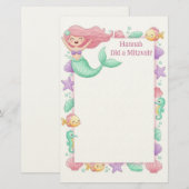 Mermaid gepersonaliseerde mitswa noot briefpapier (Voorkant / Achterkant)