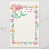 Mermaid gepersonaliseerde mitswa noot briefpapier (Voorkant)